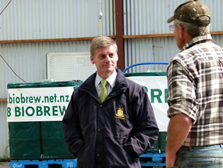 Hon Bill English visits Biobrew Ltd Paretai